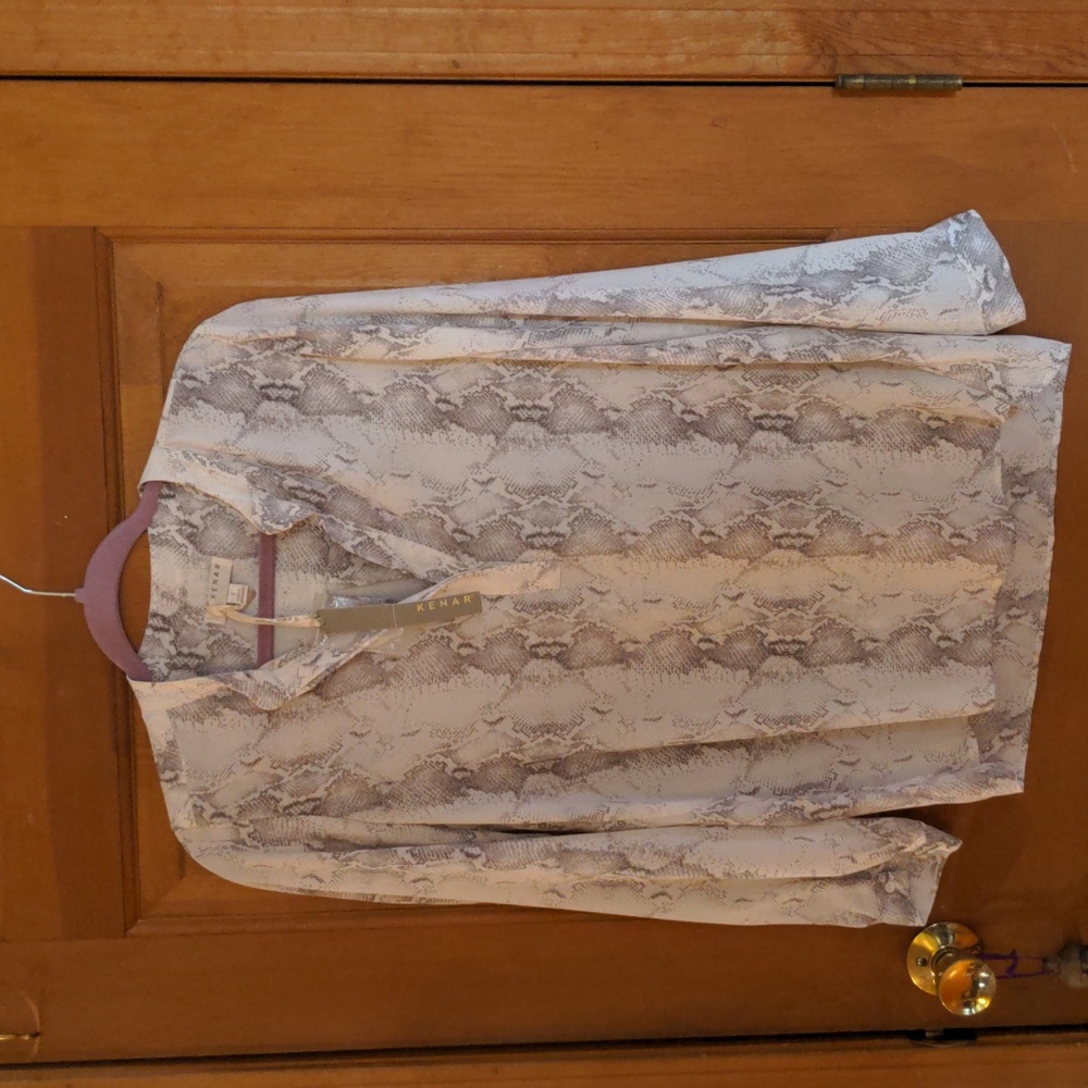 Kenar Snake Print 1/4 Button Up Blouse White Gray… - image 1